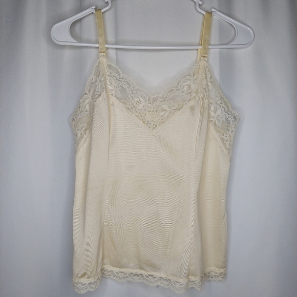 Vintage Tops - Vintage Lace Camisole Top Cream Wide Lace Floral Trim Adjustable Strap 34 Small